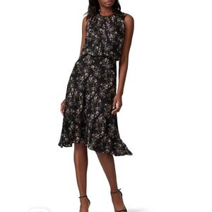 Rachel Roy Collection Black Combo Floral Midi Dress Women Small Dark Romance